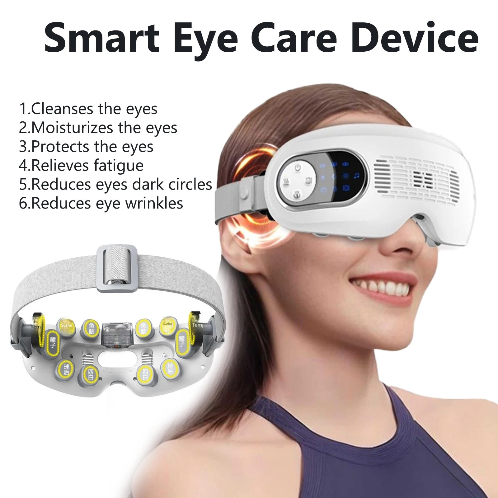 Eye Massager for Migraines Vibrating Cold Mist Eye Acupoint Massage Mask Relieve Stress Eye Care Device for Improve Sleep 251027