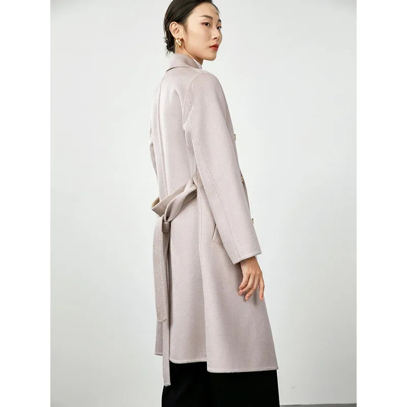 Water Ripple Doublesided Woolen Cashmere long Coat Womens Wool 948 wool 52 cashmere 251028