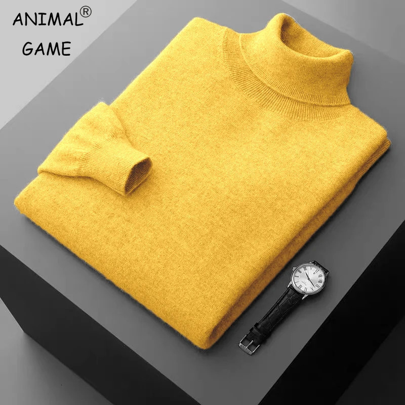 Mens Turtleneck Pullover Sweater Solid Color Knitted outerwear winter Warm Woolen Sweaters Thick Heavyweight streetwear 251029