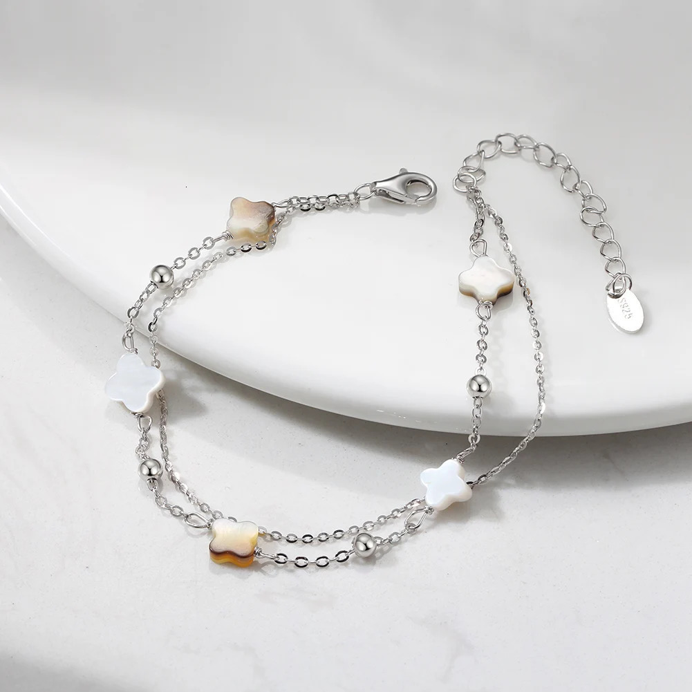 Kiss Mandy Double Layered Clover Hand Bracelets 925 Silver Four Leaf Flower Charm Bracelet Chain Female Wedding Party GMB66 251024