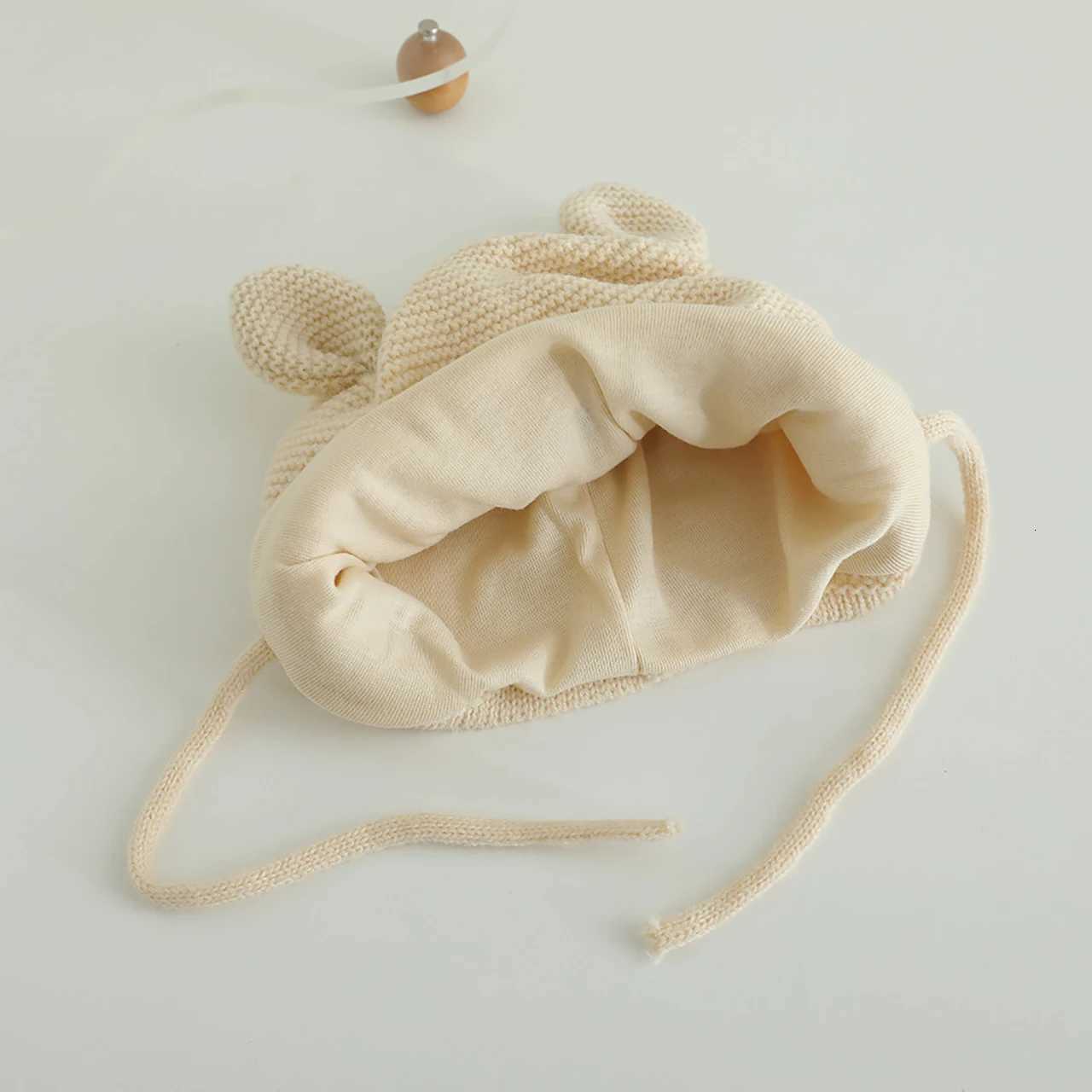 Cute Bear Knitted Baby Earflap Hat Autumn Winter Thick Warm Lacing Cap Windproof Outdoor Toddler Kids Earmuffs Beanie251028