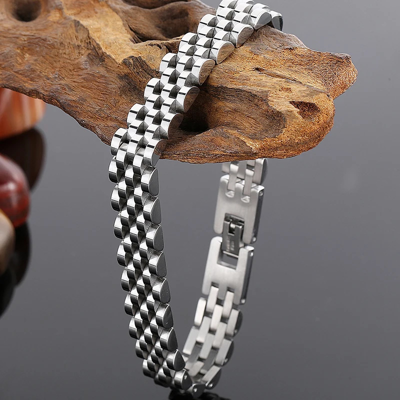 1015MM Watchband Style Mens Man Bracelet For Men Women Waterproof Gold Color Stainless Steel Mannen Armband Hand Wrist Jewelry 251028