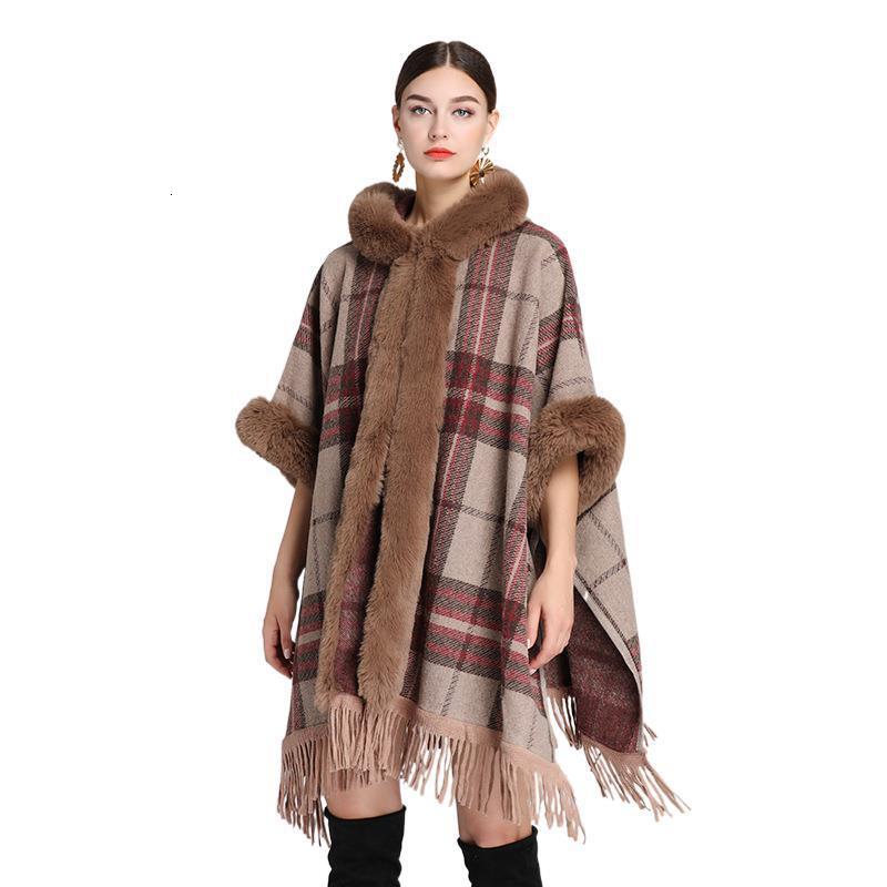 European and American designer style autumn and winter new item imitation Rex rabbit skin collar hooded shawl women's wool coat plus size cardiga