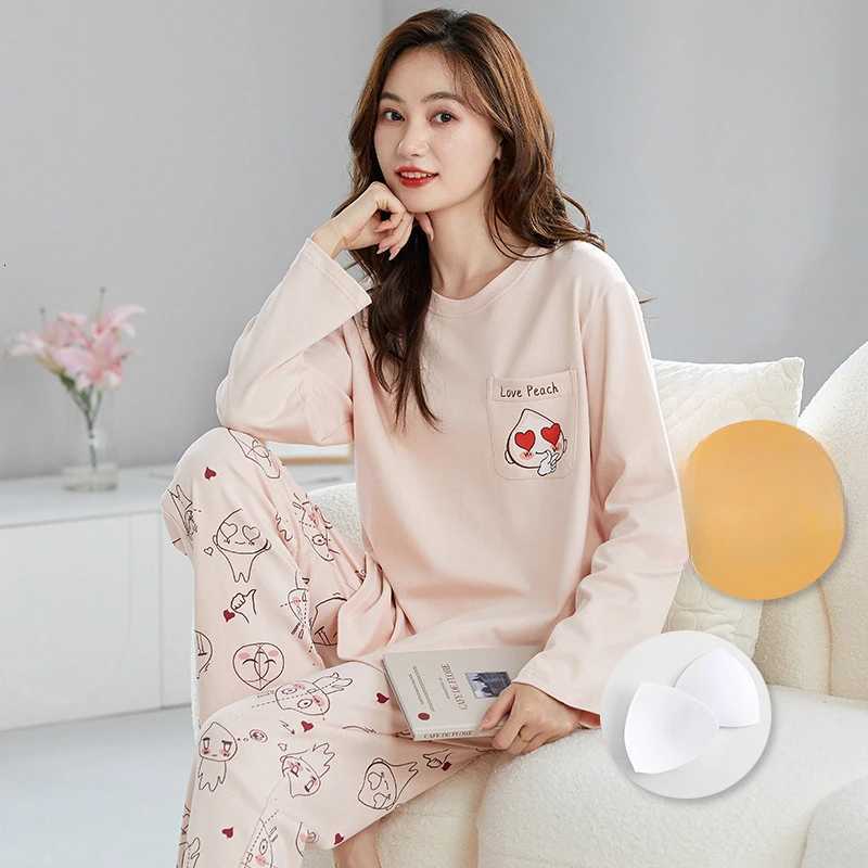 Womens Longsleeved Cotton with Corset Pajamas Homewear Ms Korean Version of The Cartoon Cute Casual Womens Clothing WomenT251029