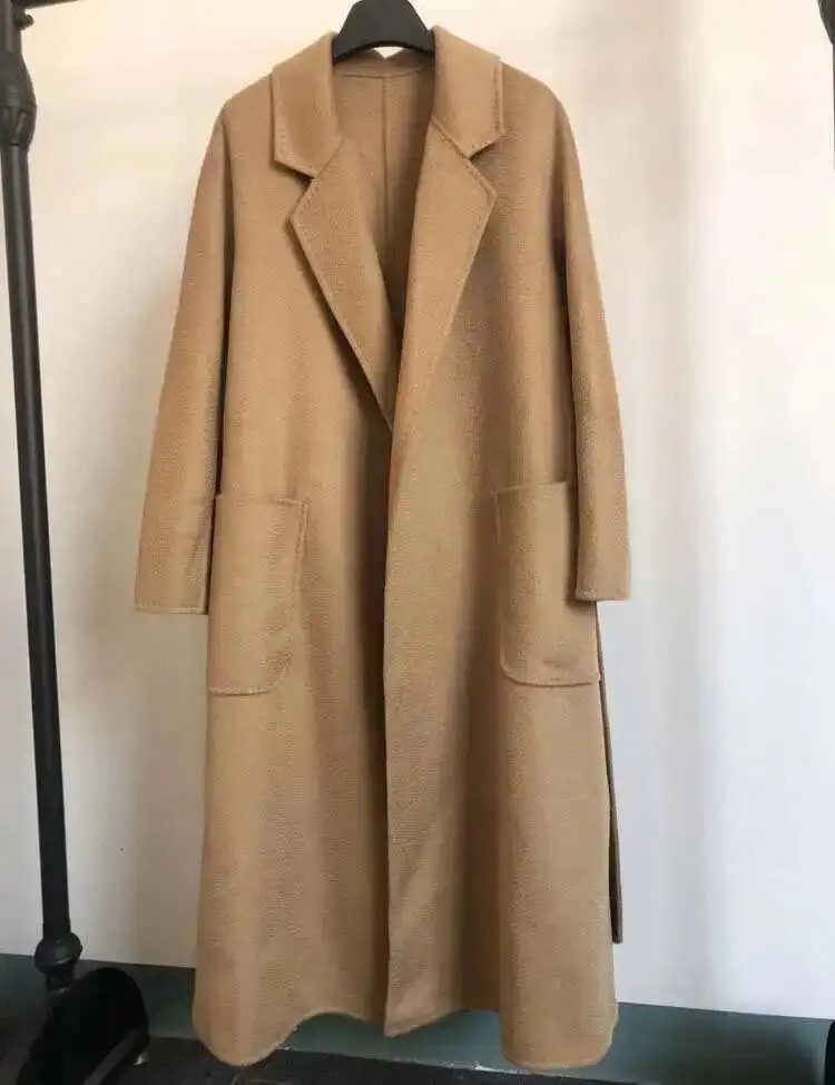 LANMREM 2025 High End Water Ripple Doublesided Wool Coat Women Long Bathrobe Style Autumn Winter Coat For Female 2A462 251029