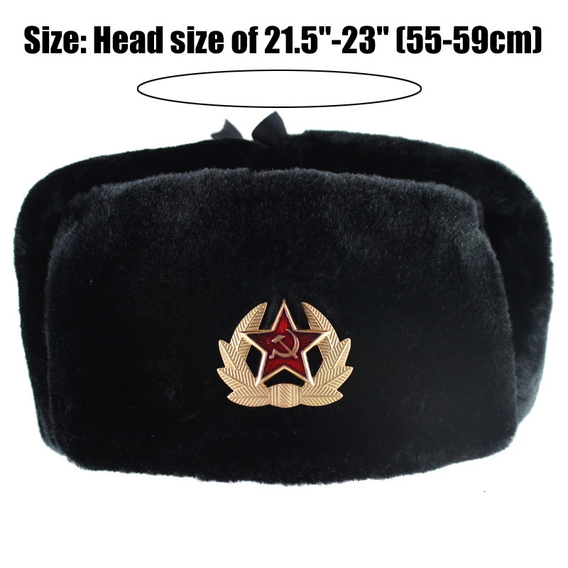 CAMOLAND Russian Ushanka Bomber Hats For Women Men Soviet Army Military Badge Winter Hat Thermal Faux Fur Earflap Snow Caps 251013