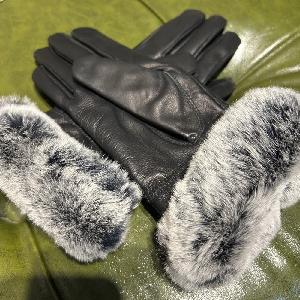 Black Warm Fox Fur Gloves for Lady 2025 251029