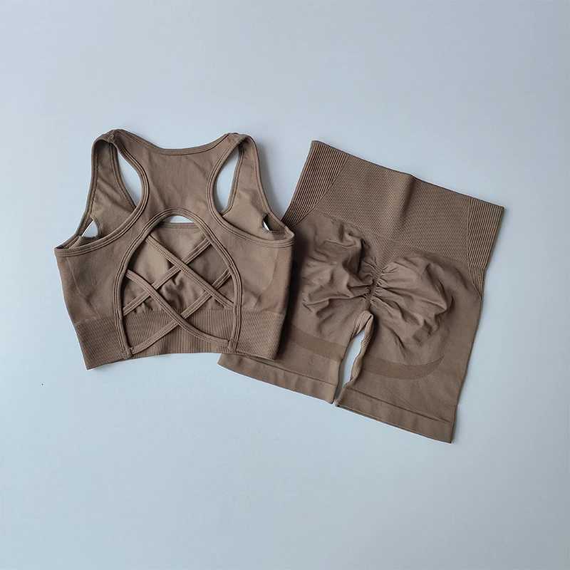 High Waist and Hip Lifting Fitness Set for Women with Beautiful Back Sport Bra Yoga Dress Tight Training and Sports Shorts SuitXJ251029