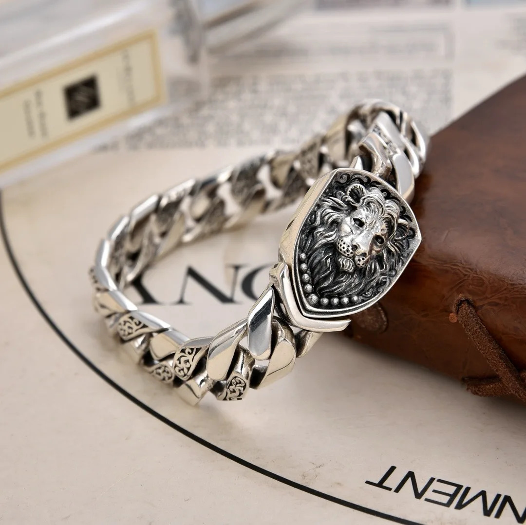 Domineering Lion Bracelet For Men Personality Punk Rock Fashion Cuban Chain Jewelry Accessories 251028
