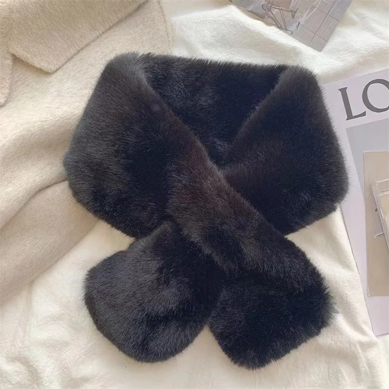 Korean Winter Faux Rabbit Fur Scarf Women Girls Scarf Soft Plush Scarves Solid Color Neck Collar Warmer Stuff Christma Gift 251029