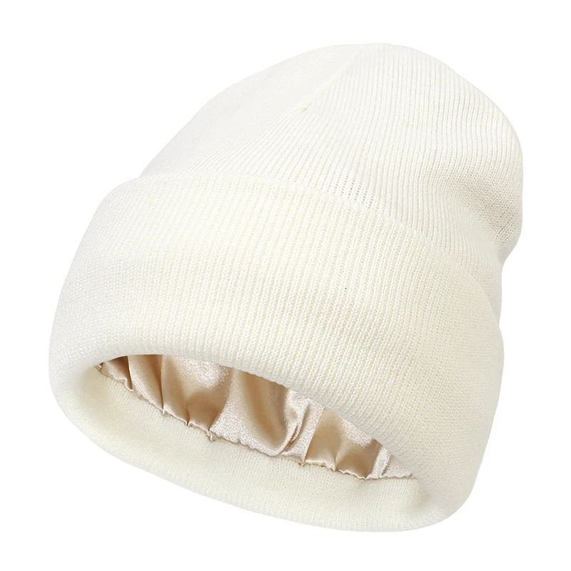 Winter Knit Beanies Womens Satin Lined Winter Beanie for Women Silk Lining Thick Chunky Hats Soft Slouchy Skull Warm Cap 251029