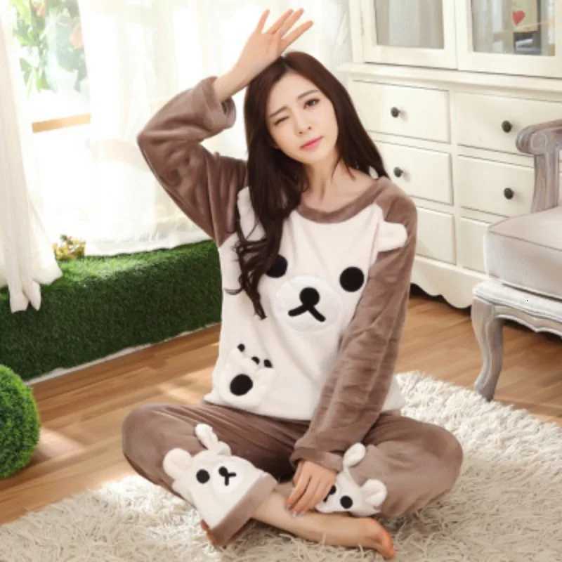 Warm Sleepwear for Winter LongSleeved Pajamas Women Round Neck Thick Flannel Student LongSleeved Trousers Loungewear 2 Piece ST251029