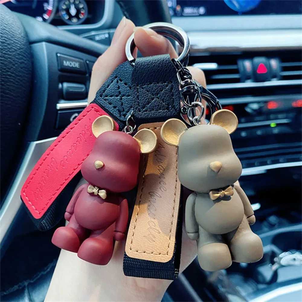 New Simple Fashion Cute PVC Bow Tie Bear Keychain Kawaii Cartoon Animal Keychain Cute Bag Pendant Keychain Car Key Ring CharmW251029