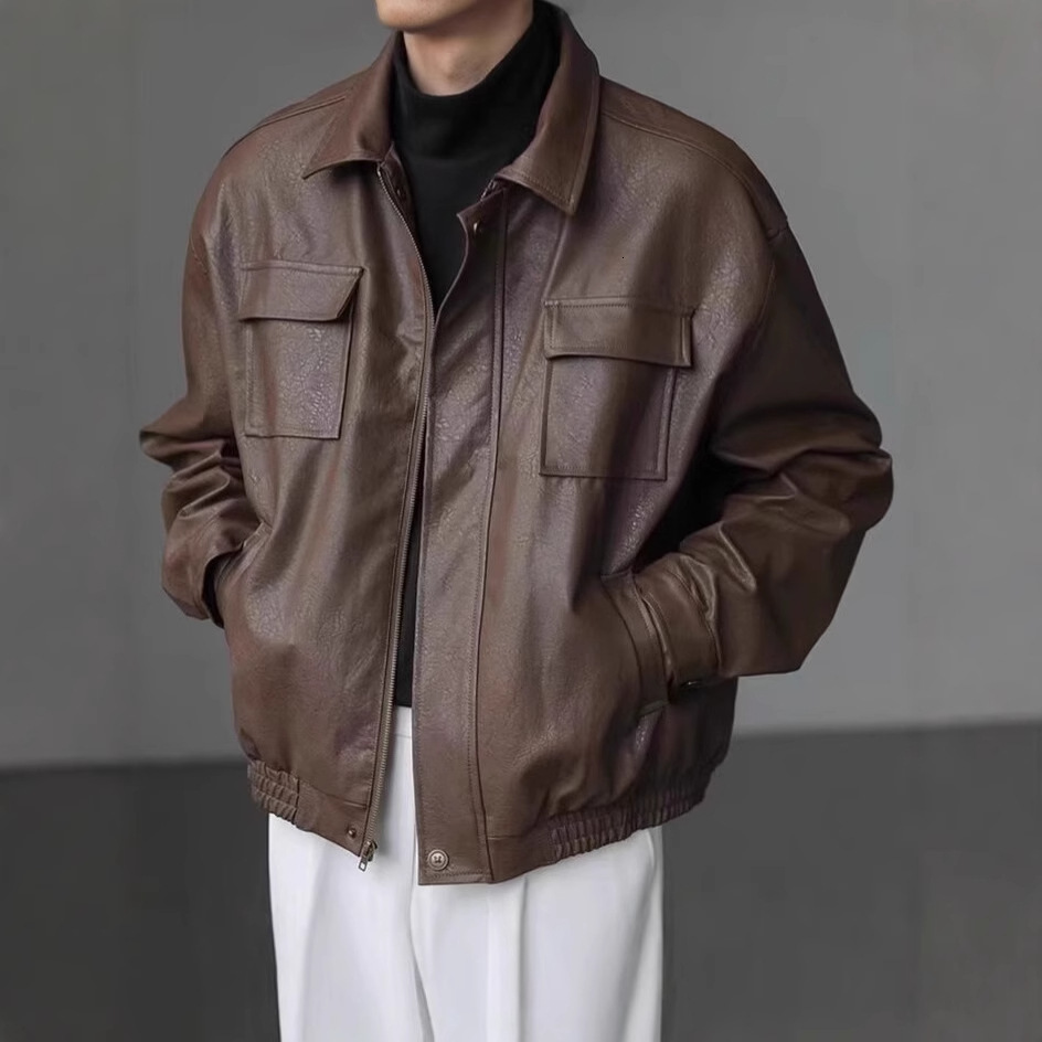 Streetwear Cool Motorcycle Short PU Leather Jacket For Men And Women, Autumn And Winter Warm Designer Jacket Loose Leather Workwear Coat