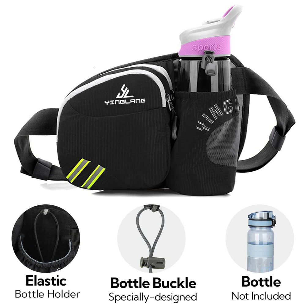 Waist Bag with Water Bottle Holder Hip Bum Bag Zipper Pocket for Running Cycling Traveling Walking Not Included Water Bottle 251021