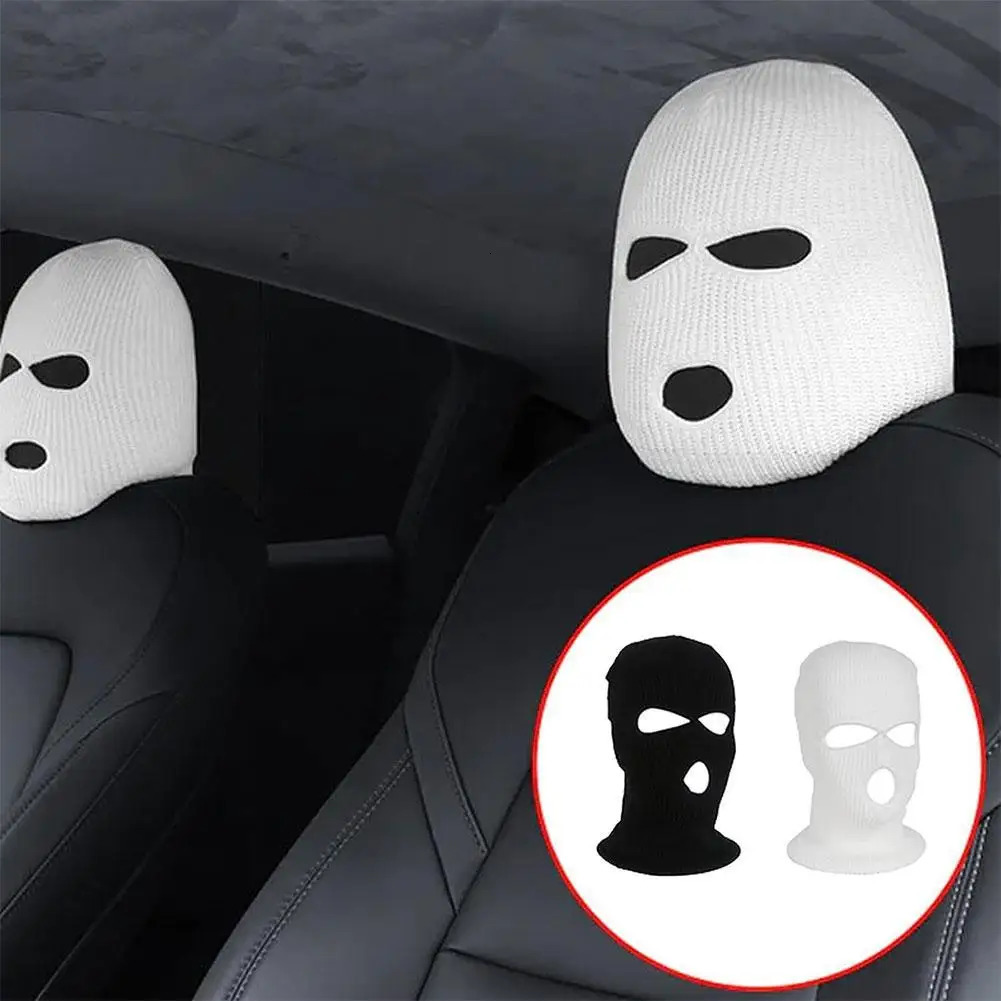 3hole Car Seat Headrest Full Face Cover Ski Mask Hat Anti Ash Protection For Car Interior Seats Funny Cover Decoration 251029