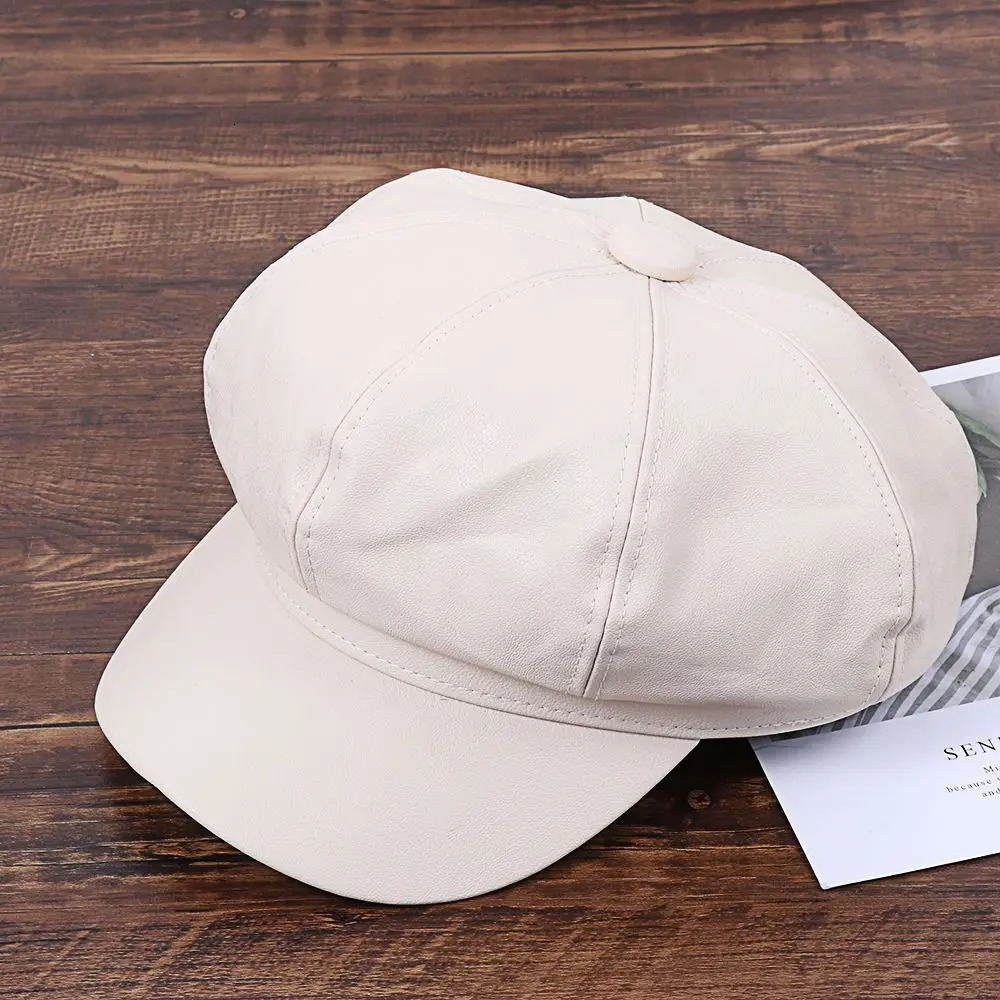 Casual Fashion Peaked Cap Ladies Women Girls Leather Baker Boy Peaked Cap sboy Hat 251029