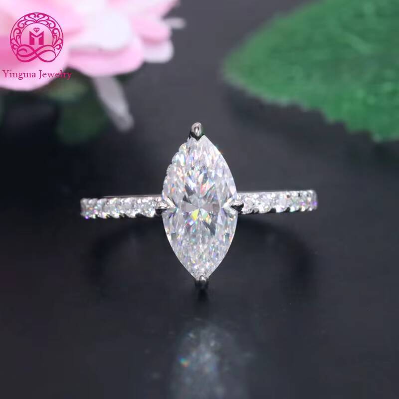 Custom Made Pass Diamond Tester Vintage Silver 9K 14K 18K Gold Wedding Flawless Marquise Moissanite Engagement Ring for Women