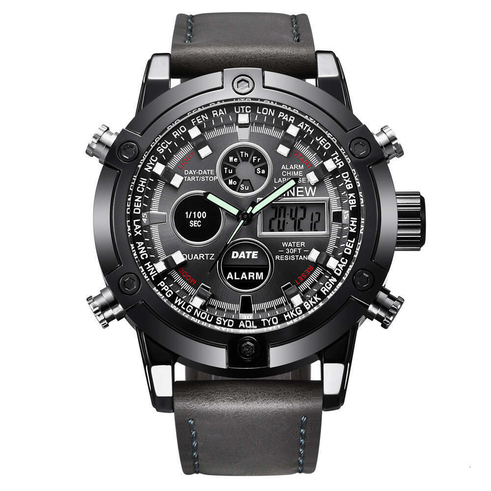 Chronograph Business Watch Mens Leather Digital Wristwatches