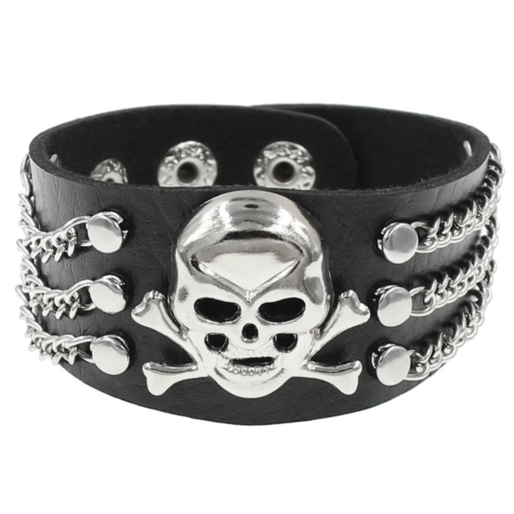 2024 Punk Skull Star Bracelet Personality PU Leather Three Rows Spikes Square Stud Bracelets Bangle For Women Man 251028
