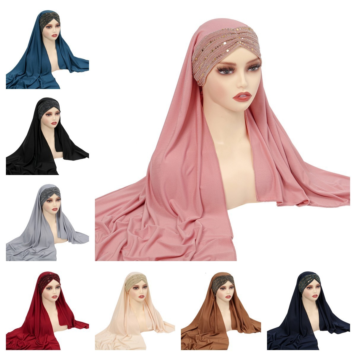 Jersey Scarf Muslim Women Instant Hijab Turban One Piece Amira Islamic Headscarf Shawls Wrap Pull On Khimar Niqab Nikab Hijabs 240715
