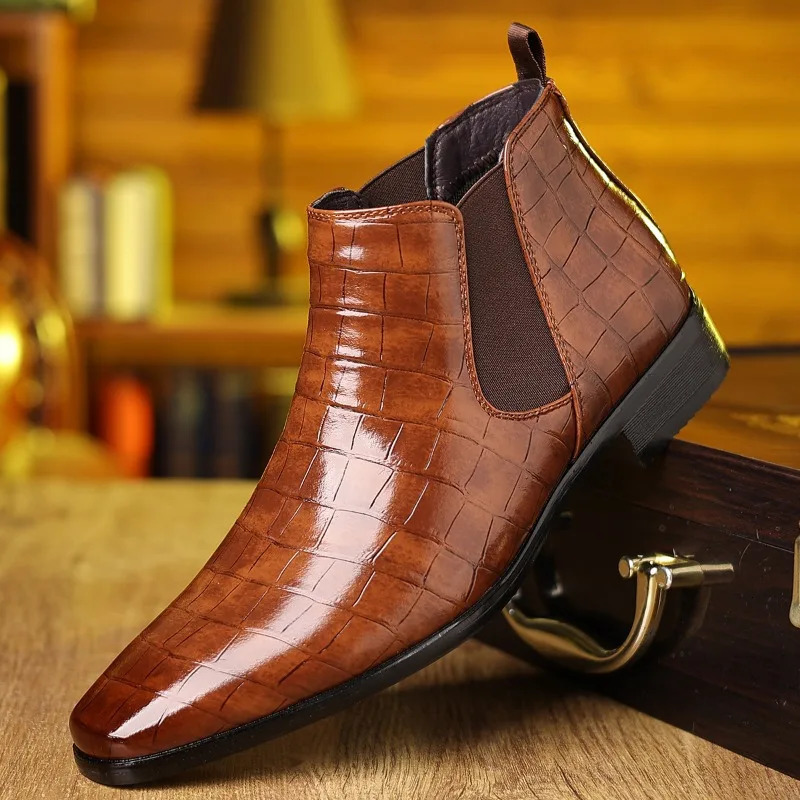 Men Classic Leather Shoes Fashion Male Buiness Stone Pattern Dress Shoes British Chelsea Ankle Boots Botas Plus 3948 251023