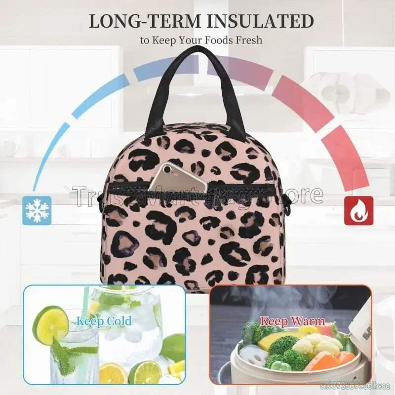 Leopard Print Insulated Lunch Box Cheetah Pink Cooler Tote for Work Office School Picnic Reusable Waterproof Thermal Lunch Bag 251029