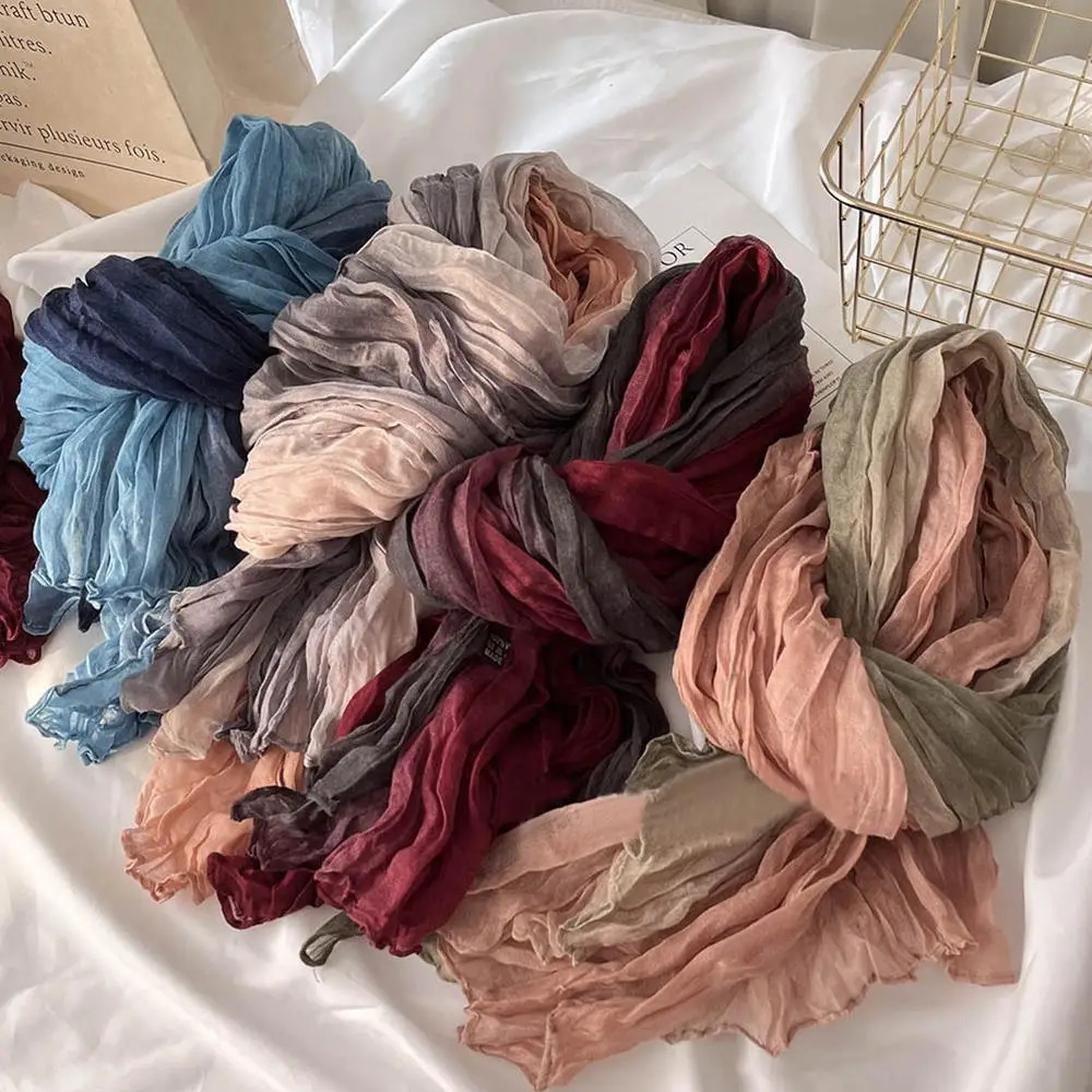 180x90cm Scarf Cotton Hemp Gradient Blue Autumn Winter Korean Versatile Printed Women Long Soft Fashionable Trend Fold Shawl DIY 251029