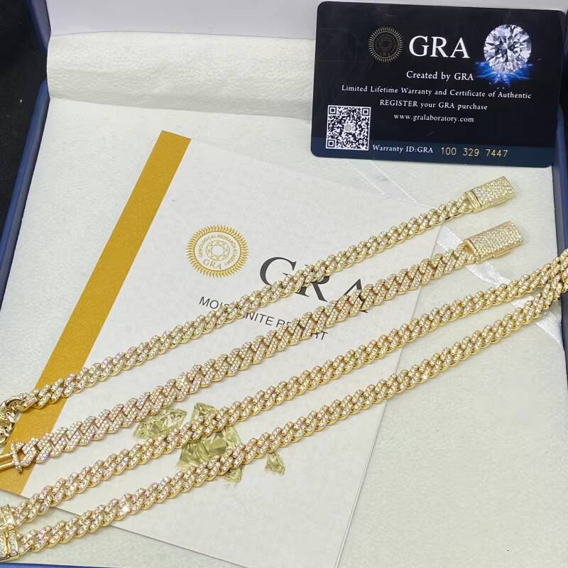 Wholesale 68mm 925 Silver Link Chain High Quality Iced Out Moissanite Cuban Chain Pass Diamond Test Moissanite HipHop Necklace