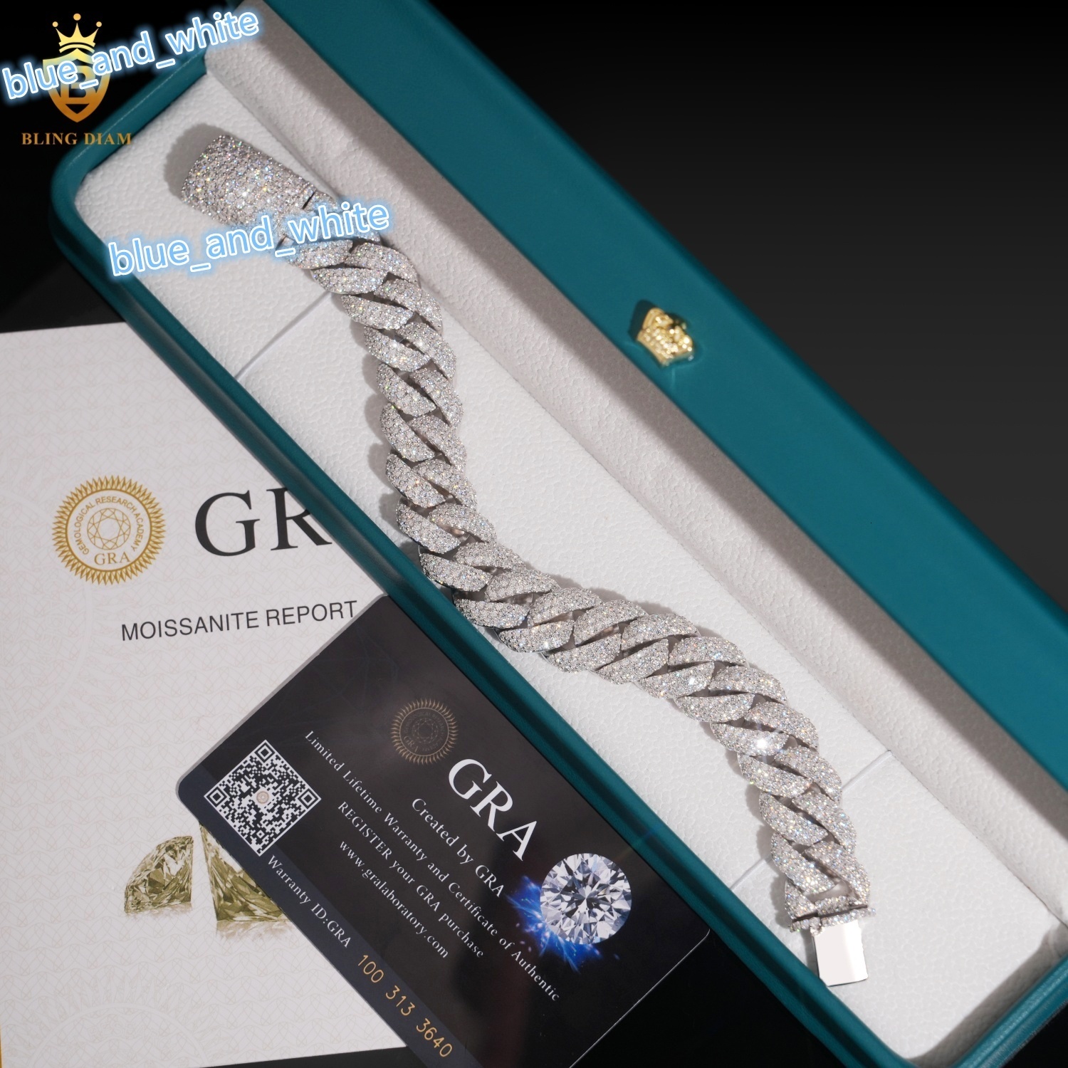 Fashion 15mm Crescent MoonShaped Moissanite Cuban Chain Bracelet Pass Diamond Tester VVS Moissanite HipHop Chain 925 Silver GRA