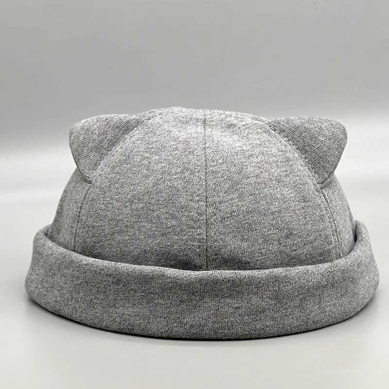 Vintage Dome Hat Mens Women Brimless Skull Caps Cat Ear Cotton Beanies for Men Docker Sailor Crimping Hat Casual Hip Hop Cap