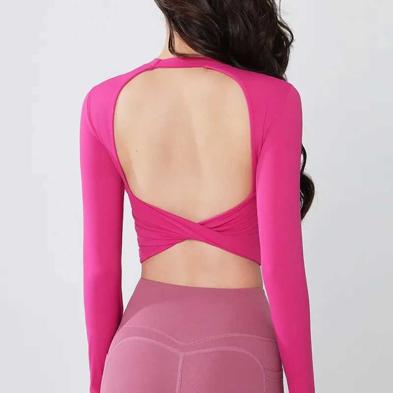 Womens Yoga Shirt Top Sexy Backless Sports Top Fashion Pad Yoga Shirt Clothes Training Top Running Long Sleeve Fitness TShirtXJ251029