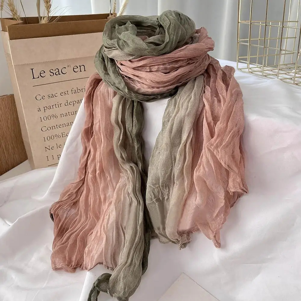180x90cm Scarf Cotton Hemp Gradient Blue Autumn Winter Korean Versatile Printed Women Long Soft Fashionable Trend Fold Shawl DIY 251029