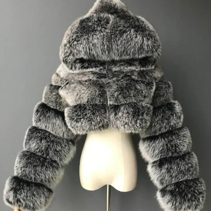 Winter Fashion Hooded Faux Fur Coats Women Warm Plus Size 8XL Furry Overcoat Female Elegant Plush Crop Jacket Mujer 251028