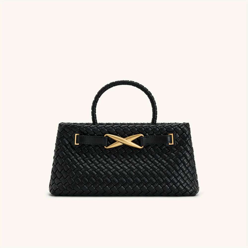 2025 New Woven Genuine Leather For Women Capacity Shoulder Bag With Kiss Lock Closure, Versatile Commuter Style In Black, White, Red, Olive Green
