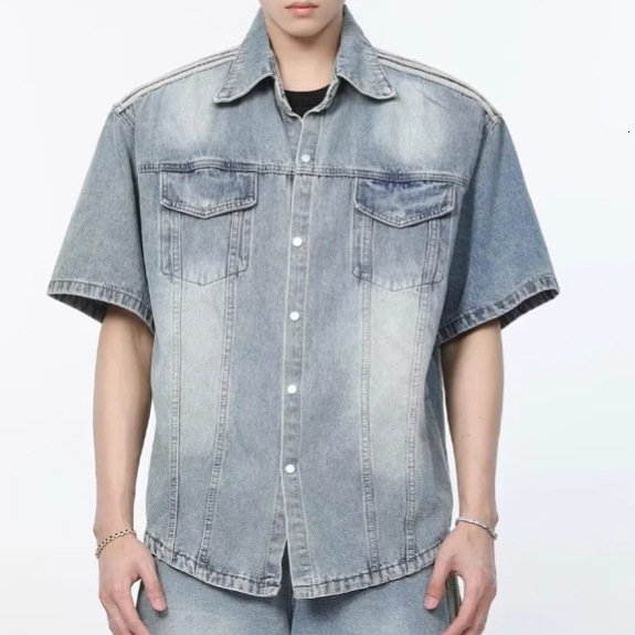 American Style Washed Shoulder Pad Denim Short Designer Jacket Sleeve Shirt For Men And Women Spring Summer Loose Casual Niche Design Denim Jacket