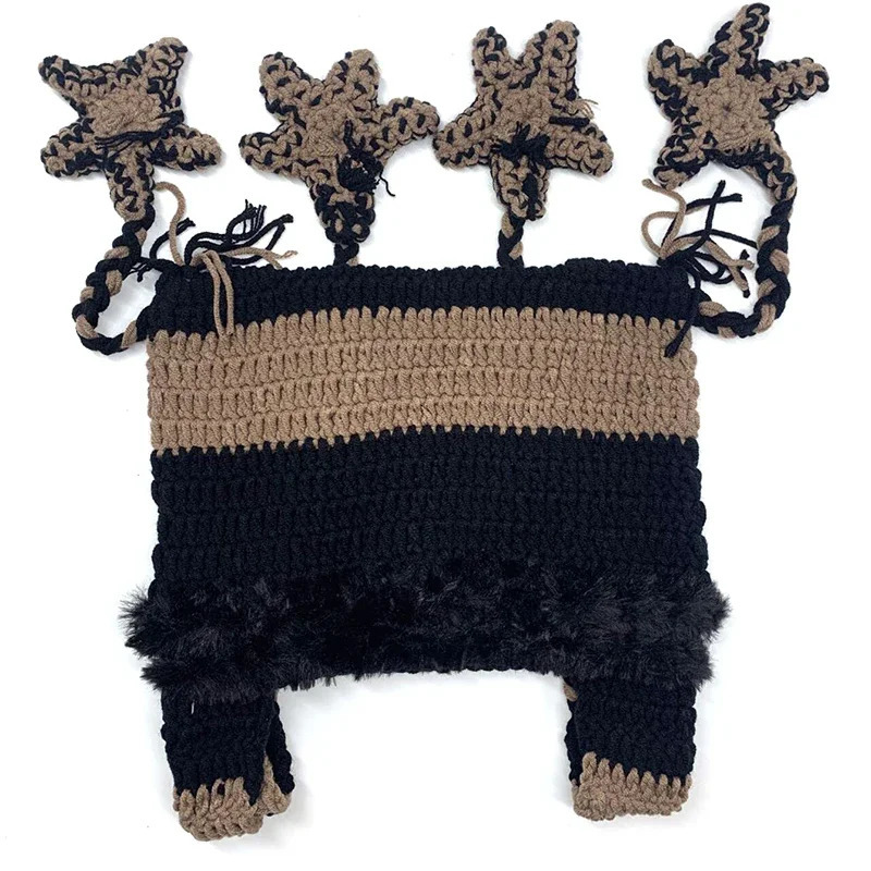 Japanese Pentagram Skullies Beanie Women Autumn Winter Warm Ear Protection Handmade Knitted Hat Cat Ears Stripe Cap Y2K 251029
