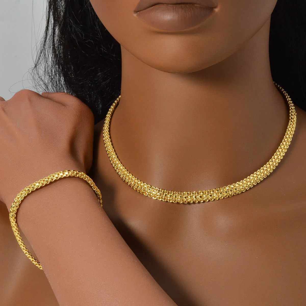 Italian Chain Necklace Bracelet for Women Friendship Friend Metal Hip Hop Bangle Ladies Wedding Jewelry Set Pulseras Mujer 251028