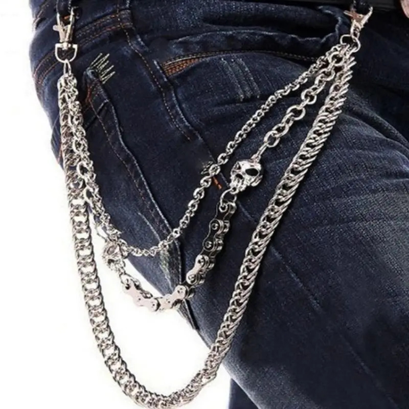 Punk Pants Chains Fashion Rock Jeans Waist Accessories Men Hip hop Skull Pendant 251021