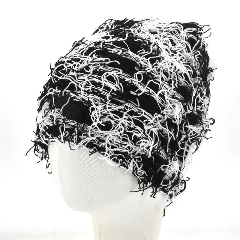 Hip Hop Balaclava Distressed Knitted Caps Mask Women Outdoor Camouflage Fleece Fuzzy Ski Balaclava Beanies Women Men Hat 251029