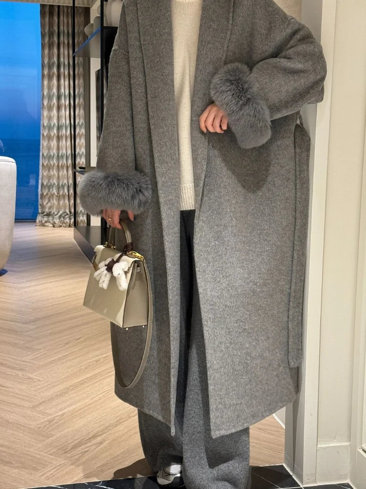 Elegant Solid Long Overcoat Women Turndown Collar Lace Up Full Sleeve Classic Warm Coat Lady Autumn Winter Casual Wear 251028