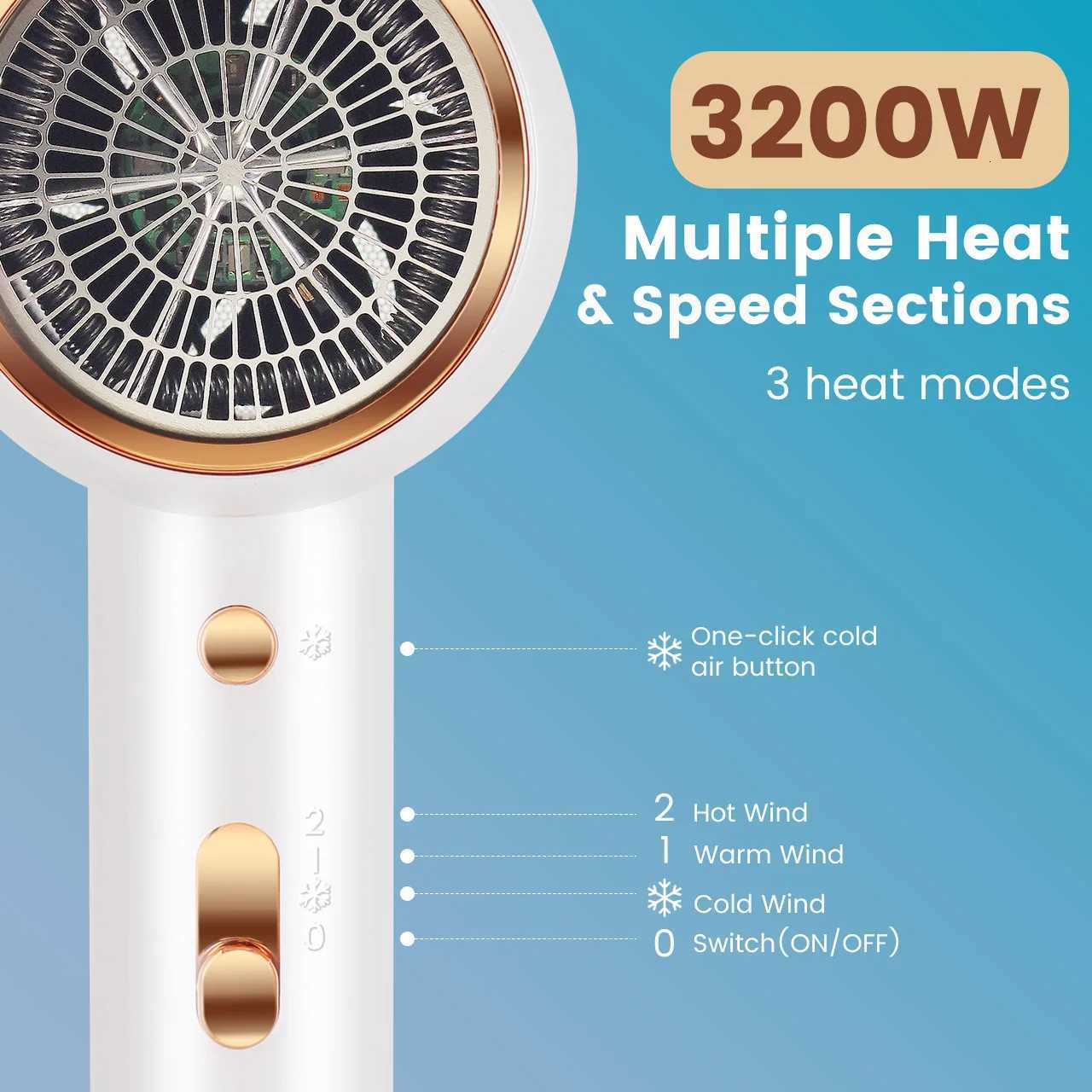 Hatteker 3200W Portable Hair Dryer 3 Temperature Settings Home Use Hotel Salon Professional Electric Blow Dryer for Travel W251029