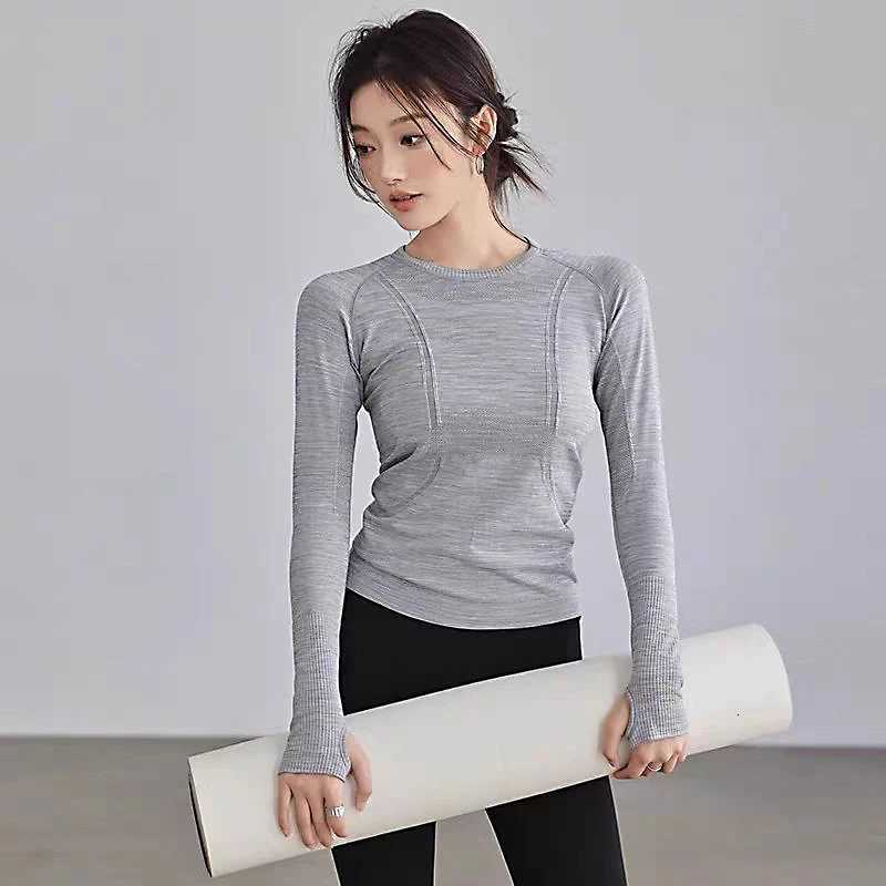 Yoga Clothes for Women Sports Tops Round Neck Seamless Slim Running Shirt Fitness Workout Long Sleeves Gym T shirt WinterXJ251029