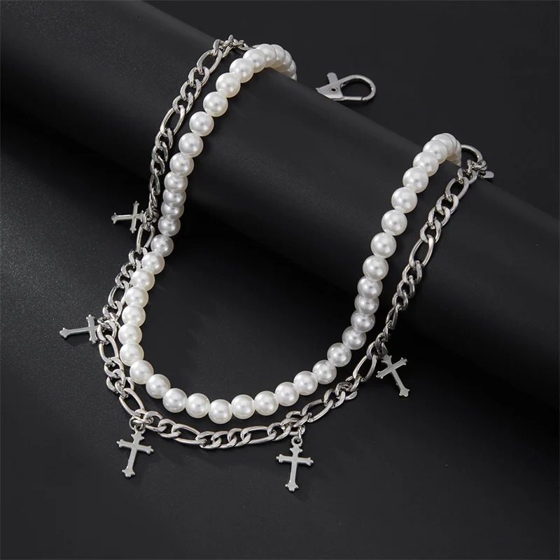 Vintage Punk Pearl Cross Pants Waist Chain Men Cool Jeans Keychain Wallet KeyChains Gothic Biker Accessories 251021