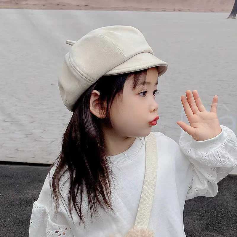 Solid Felt Kids Beret Korean Girl Octagonal Hat Autumn Winter Children Beanie Bonnet Artist Painter Cap 210year Baby Sun Visors251028