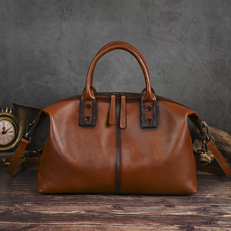 Vintage Brown Genuine Leather Dumpling Bag For Women Handbag With Detachable Shoulder Strap, Large Capacity, Casual Style, Anti Finish, Zipper