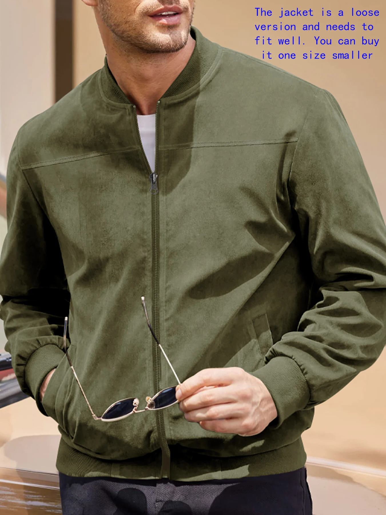 Mens suede nap fabric casual jacket Round neck zipper Solid color Sport Bomber Jacket Casual edition sports and golf fashion 251029