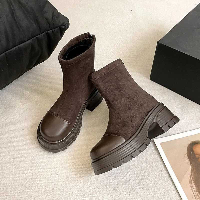 Women Suede Modern Ankle Boots Plush Mid Heels Shoes Winter 2025 Trend Office Chunky Shoes Fashion Walking Non Slip Botas Mujer Z251029