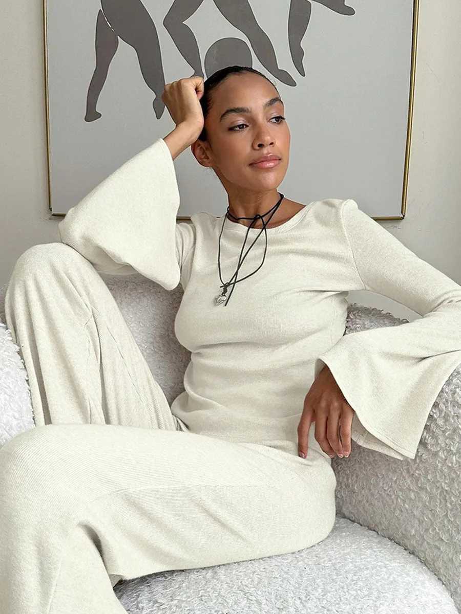 Blubelle Knitted Long Sleeved Pants Pajama Set Womens Spring New Oneckline Slim Fit Pajamas Soft Pants Home Clothes SetT251029