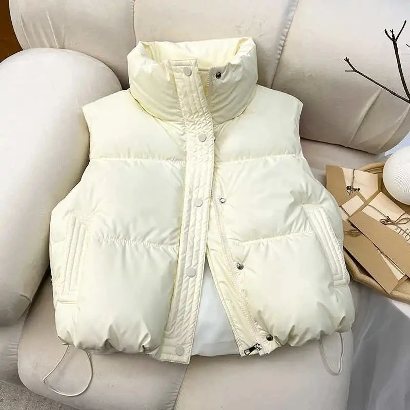 Winter Down Cotton Vest Jacket Womens 2025 Sleevele Stand Parkas Warm Short Vest Coat Female Waistcoat Overcoat Ladies Tops 251029